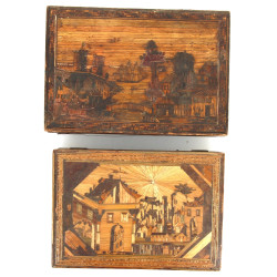 Marqueterie de paille - Lot de 2 coffret