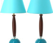 Paire de lampes modernes en bois teinte 
