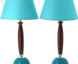 Paire de lampes modernes en bois teinte 
