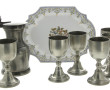 6 verres forme calice en étain, H 17,5 c
