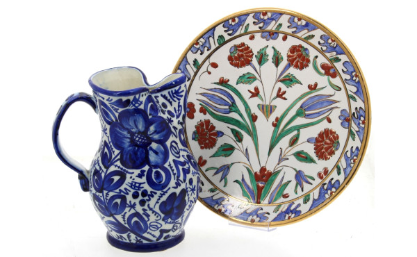 Lot de 2 pièces en faïence : plat à déco