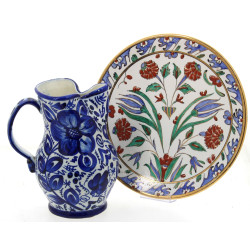 Lot de 2 pièces en faïence : plat à déco