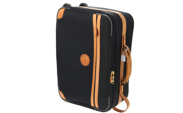 LANCEL - Valise en toile noire et cuir, 