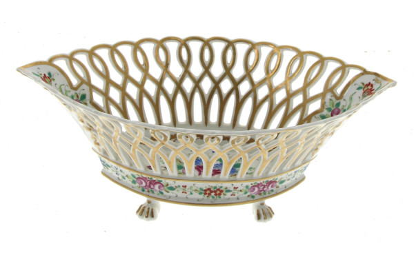 Coupe navette en porcelaine blanche et o
