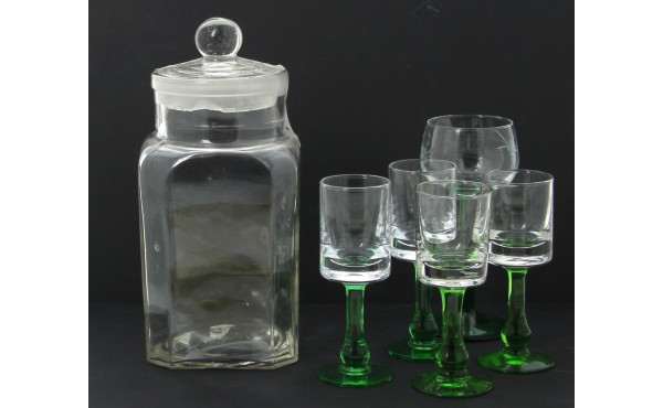 Lot comprenant un bocal ancien en verre 