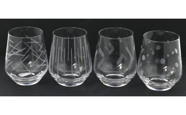 8 verres à eau à fond plat en verre grav