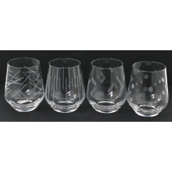 8 verres à eau à fond plat en verre grav