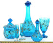 Service verre d'eau en verre bleu émaill