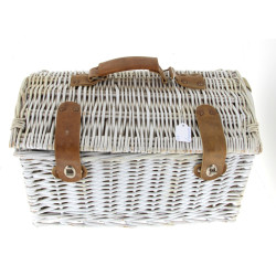 Panier à pic nic en osier blanc contenan