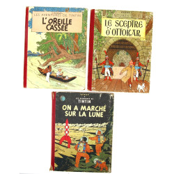 TINTIN - Lot de 3 BD dos rouge du débu