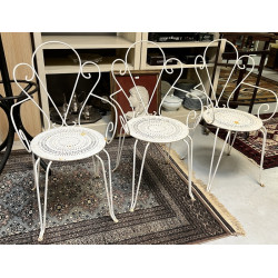3 chaises de jardin en fer laqué blanc, 