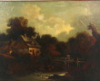 Ecole XIXème "Paysage animé au pont", hu