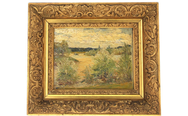 "Paysage de campagne", huile sur carton,