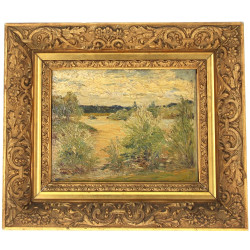 "Paysage de campagne", huile sur carton,