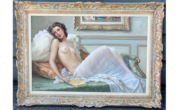 André DAVID (Xxe) "Nu féminin au livre",