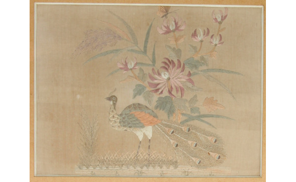 CHINE - Broderie ancienne encadrée figur