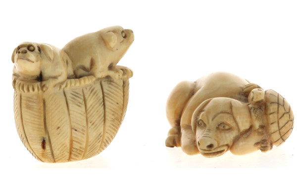 CHINE Xxème - Lot de 2 netsukés à thème 