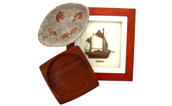 Plateau ou coupe en bois : 1/2 coque enc