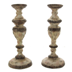 Paire de bougeoirs en bois peint et méta