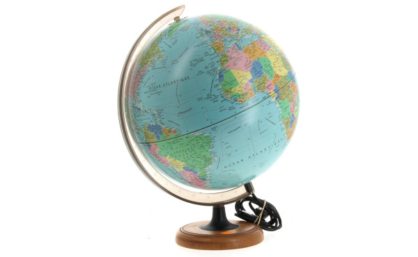 Globe terrestre éclairant sur base bois