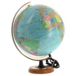 Globe terrestre éclairant sur base bois