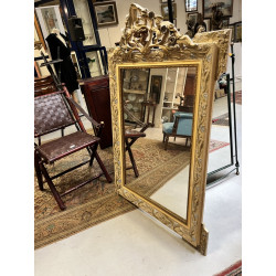 Grand miroir ancien à décor d'iris, Art 