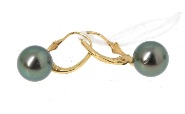 Paire de BO en or jaune 750ème et perles