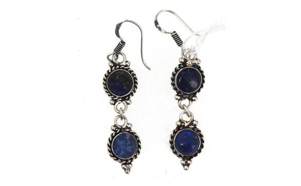 Paire de BO pendantes en argent et lapis