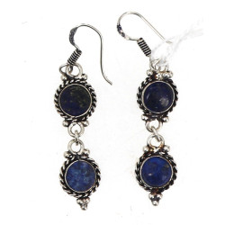 Paire de BO pendantes en argent et lapis