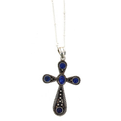 Pendentif croix en argent et lapis lazul