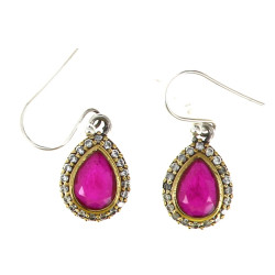 Paire de BO en argent, rubis poire de fo