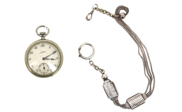 Chaîne de montre ancienne en argent, ave