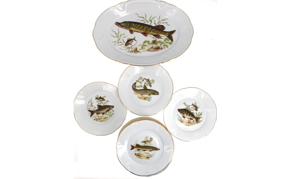 Service à poisson en porcelaine blanche 