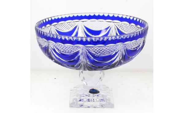 Grande coupe à fruits en cristal bleu et