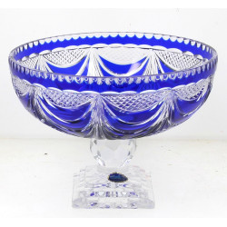 Grande coupe à fruits en cristal bleu et