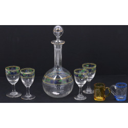Service à liqueur ancien en verre peint 