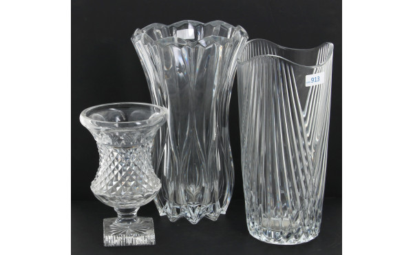 Lot de 3 vases en cristal, H 31,5 cm, H 