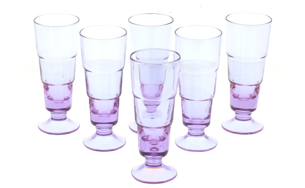 6 verres en verre mauve, H 16 cm