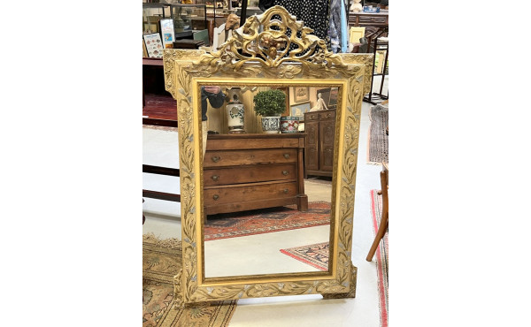 Grand miroir ancien à décor d'iris, Art 