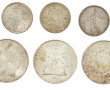 Lot de pièces en argent : 5 pièces de 50