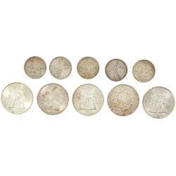 Lot de pièces en argent : 5 pièces de 50