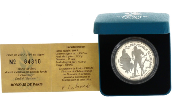 Pièce de 100F "Albertville 92", sous cap