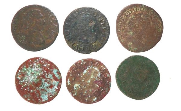 Lot de 6 monnaies de cuivre XVIIe liard