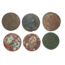 Lot de 6 monnaies de cuivre XVIIe liard