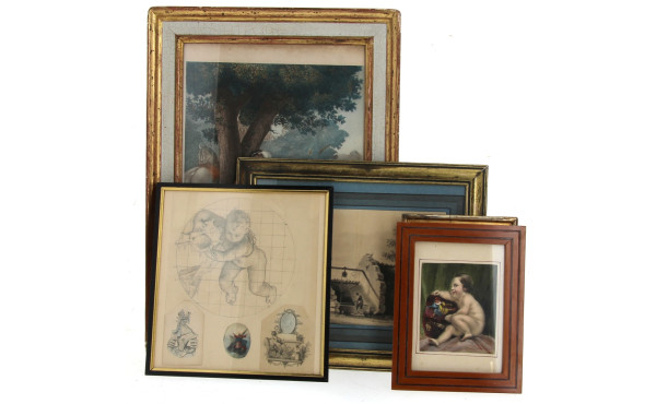 Ecole XIXème - Lot de 5 encadrements : u