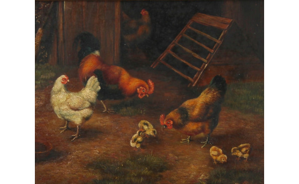 Ecole fin Xxème "Poules et poussins", hu