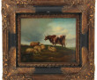 Ecole fin Xxème "Vache et moutons", huil