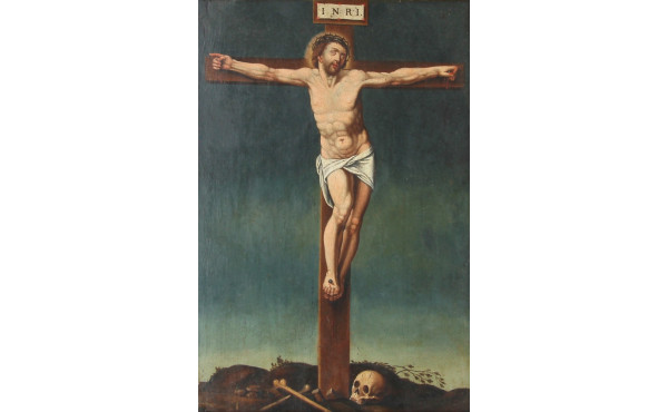 Ecole XVIIIème "Christ en croix", huile 