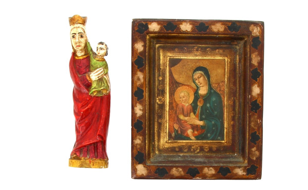 Ste Vierge, sujet en bois sculpté polych