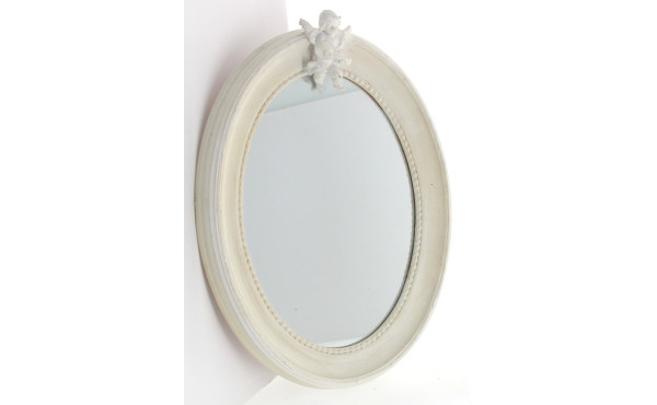 Miroir ovale entourage blanc à décor d'u